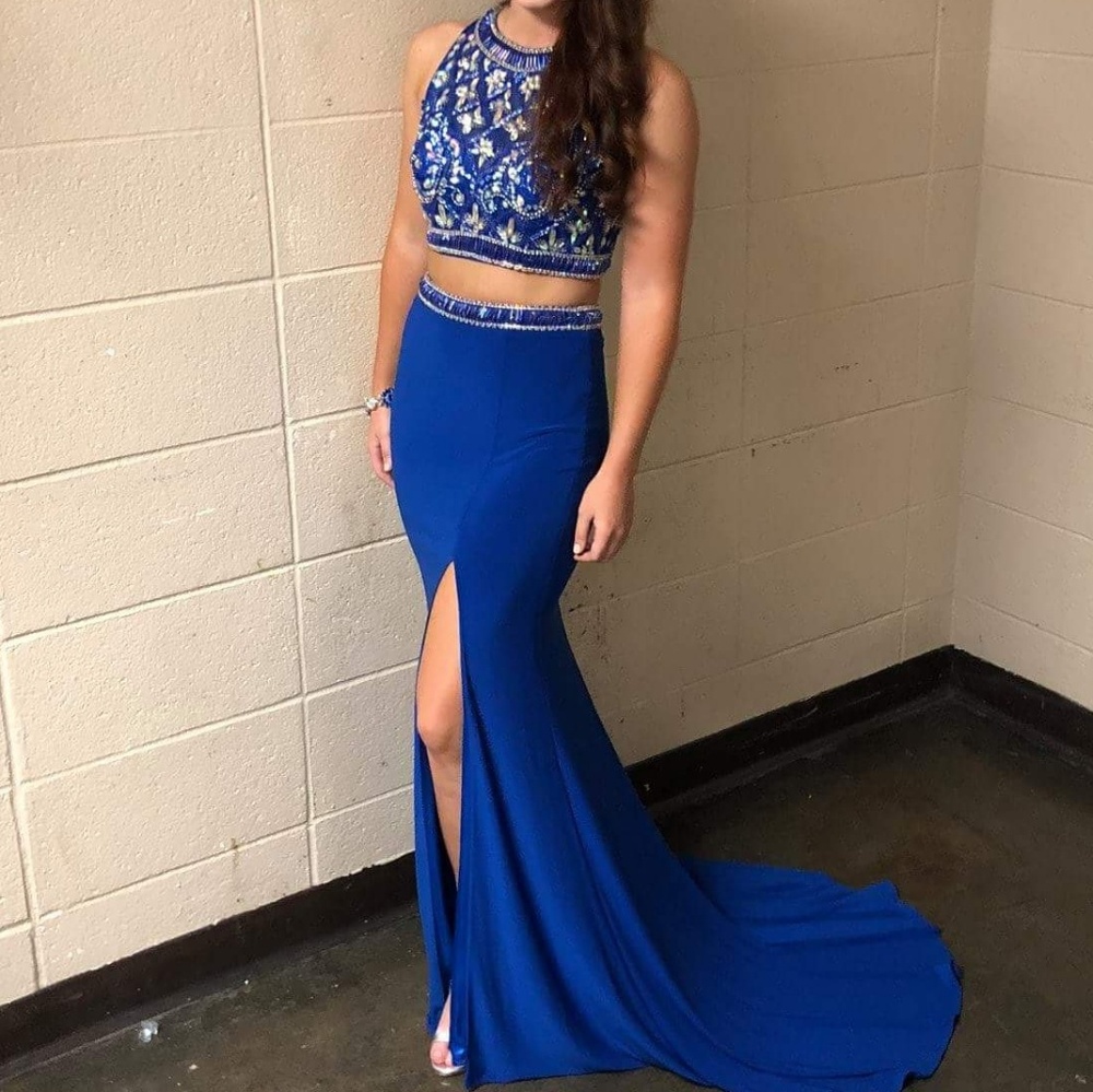 Royal Blue Sherri Hill two piece Jersey gown